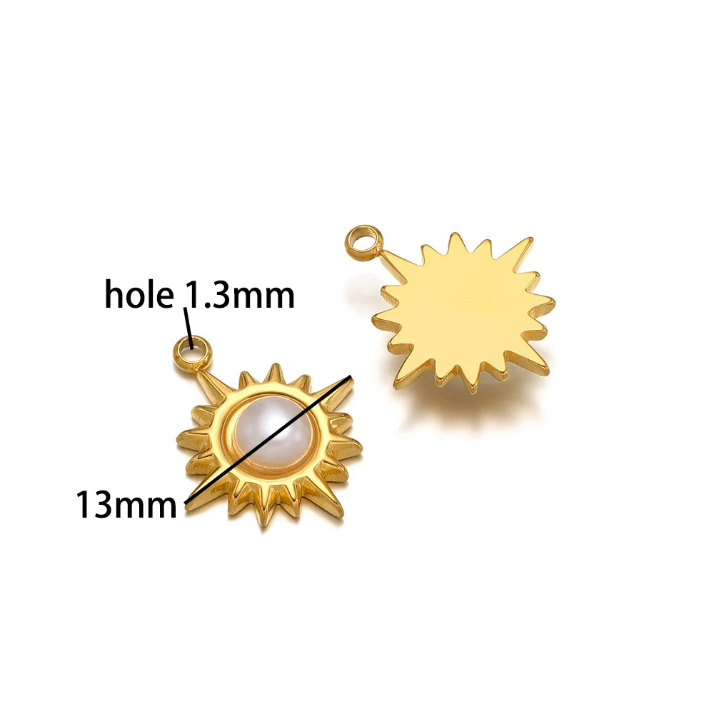 Vintage Style 18k Gold Plated Stainless Steel Heart Sun Lock Oval Pearl Charm Pendant for Women Jewelry Making Accessories