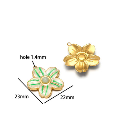 Exquisite Pendant 18k Gold Plated Stainless Steel Colorful Enamel Flower Charm Pendant for Necklace Jewelry Making Accessories