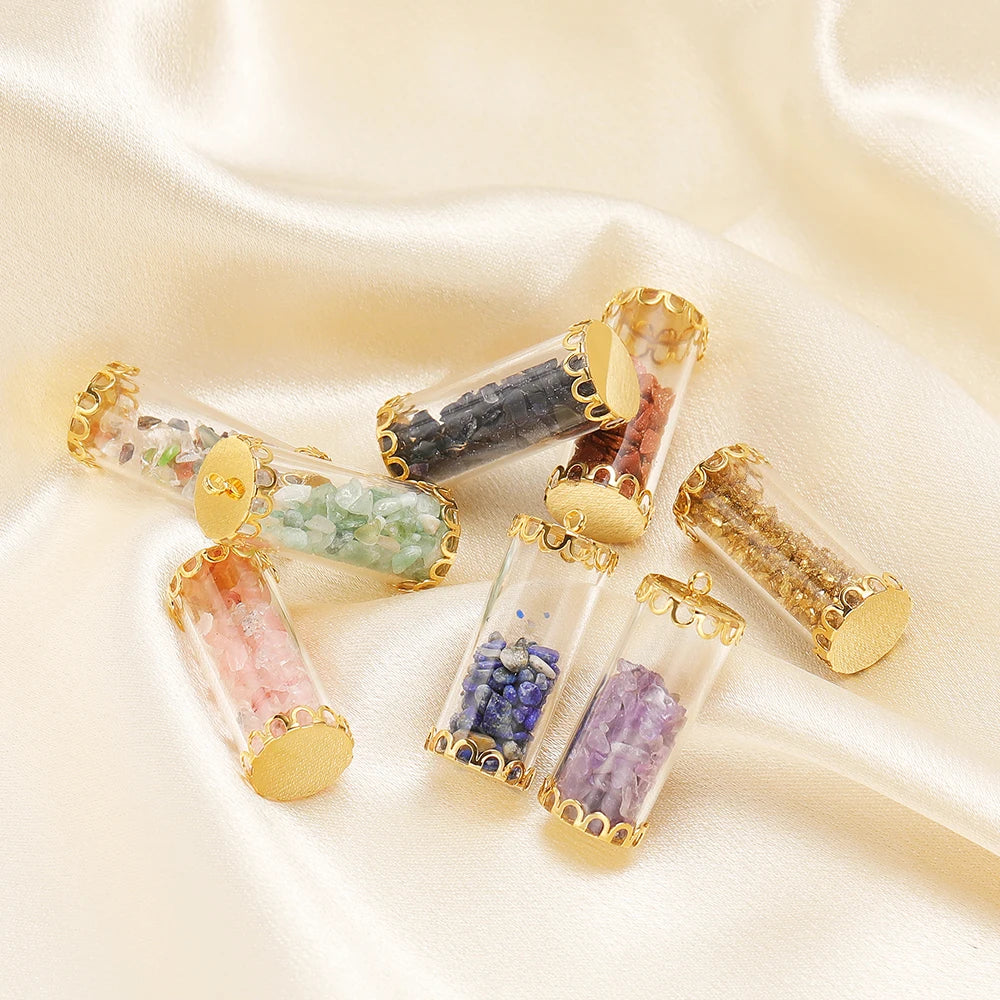 New Fashion Stainless Steel 18k Gold Plated Chips Glass Wishing Bottle Charms Pendant for Handmade Jewelry Necklace Making