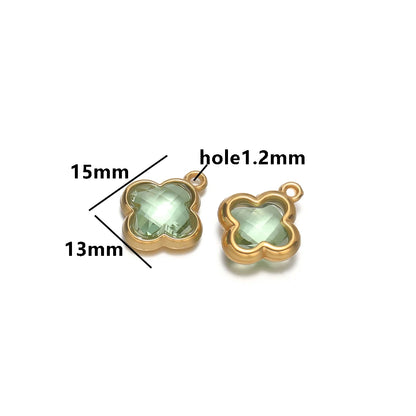 Wholesale 18k Gold Plated Stainless Steel Crystal Zircon Four Leaf Clover Charm Pendant for DIY Necklace Jewelry Making