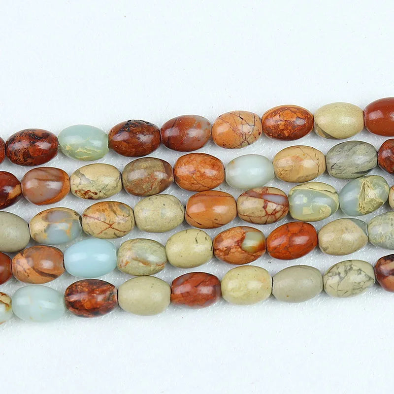 Natural 4x6mm Rice Shaped Gemstone Loose Bead, Aqua Terra Picasso Jasper Opal Jade Rice Stone Beads for DIY Jewelry Making, 38CM