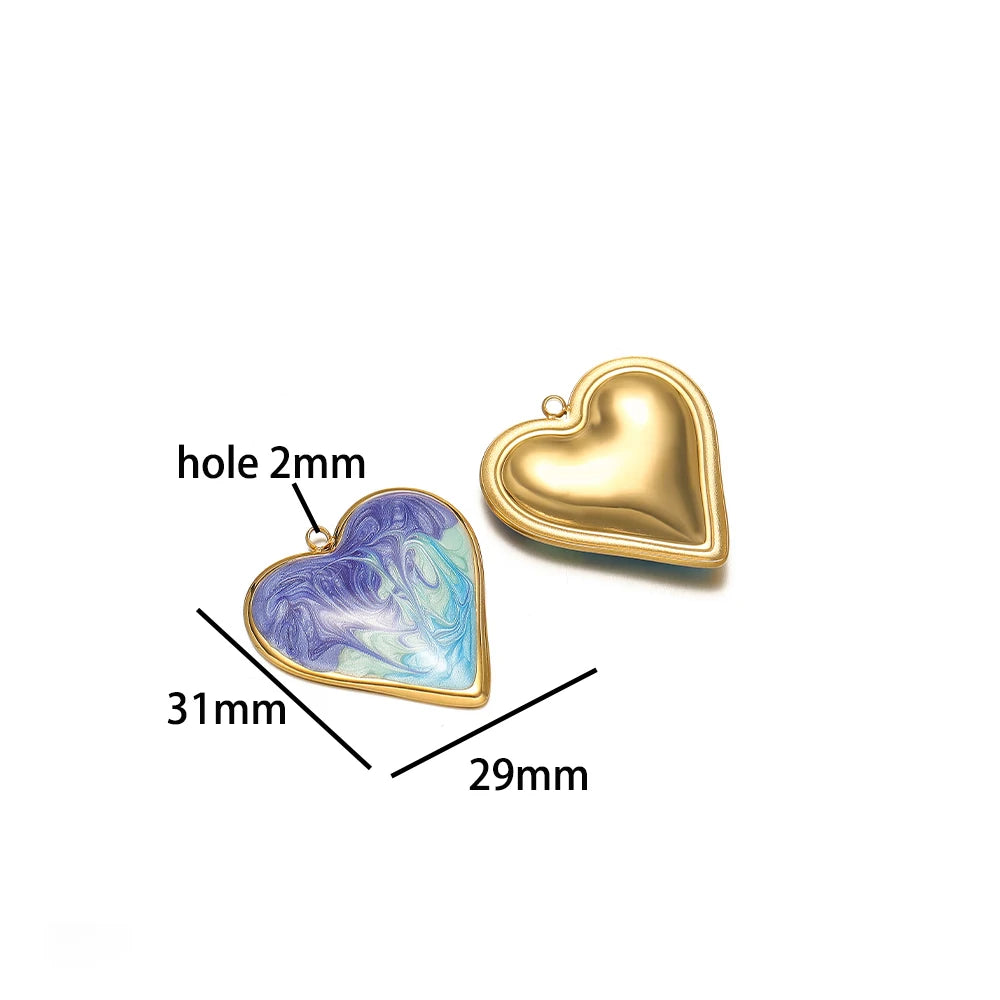 Romantic Dream Color Stainless Steel 18K Gold Plated Drip Oil Gradient Color Heart Charm Pendant for Jewelry Necklace Making