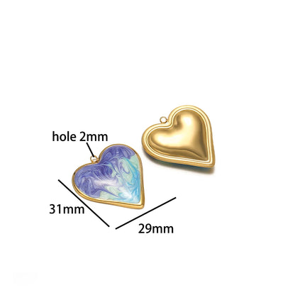 Romantic Dream Color Stainless Steel 18K Gold Plated Drip Oil Gradient Color Heart Charm Pendant for Jewelry Necklace Making