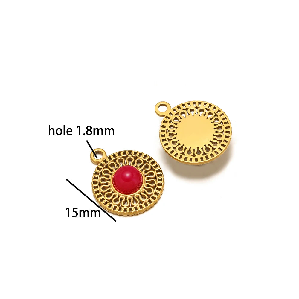 French Retro Stainless Steel 18K Gold Plated Natural Stone Hollow Charm Pendant for Jewelry Earring Necklace Making Accessories