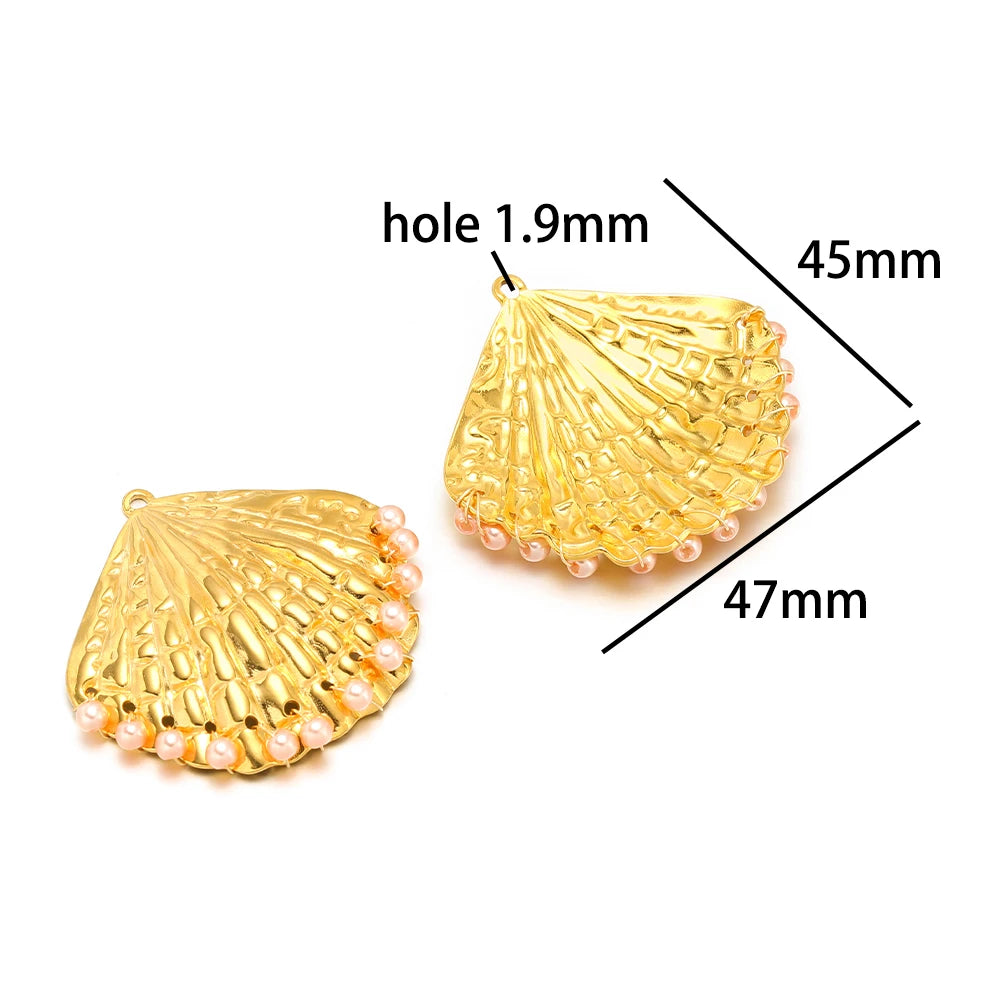 New Arrival 18k Gold Plated Stainless Steel Pearl Conch Seashell Charm Pendant for Diy Necklace Jewelry Making Accessories