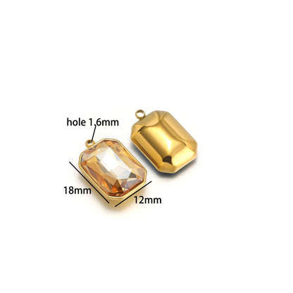 Zircon Pendants Stainless Steel Gold Plated Square Crystal Stone Charm Pendant for DIY Jewelry Necklace Making