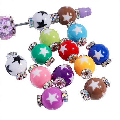 16mm Multi-color Star Prints Acrylic Beads with Silver Alloy Spacer for Trendy DIY Fashion Jewelry Crafting