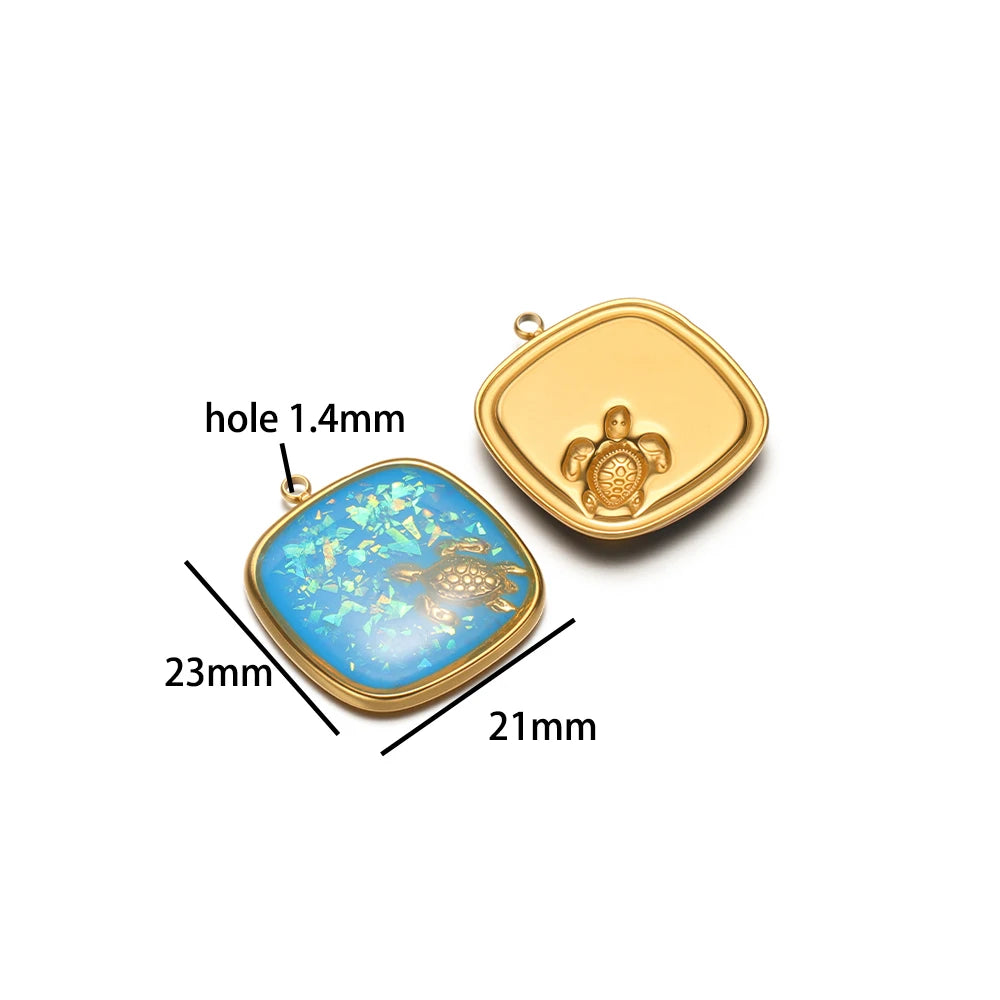 Exquisite Stainless Steel 18k Gold Plated Enamel Sea Turtle Sea Horse Charm Pendant for Jewelry Necklace Making