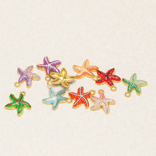 High Quality Jinrou 18K Gold Plated Stainless Steel Enamel Starfish Shape Pendant for Necklace and Earrings Jewelry Making