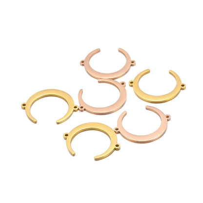 Unique Stainless Steel 18k Gold Plated Jewelry Connectors Double-hole Moon Charm Pendants for DIY Jewelry Making
