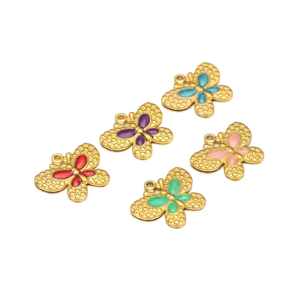 Hot Trendy 304 Stainless Steel 18k Gold Enamel Butterfly Charms Pendant for Jewelry Necklace Making Accessories