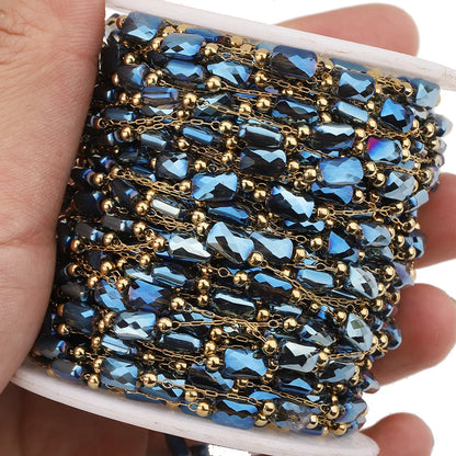 B3344 Non Tarnished Gold Bulk Chain Multi Crystal Beads Chain Ins Stainless Steel Chain for Diy