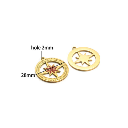 French Vintage Stainless Steel Gold Plated Dripping Oil Hollow Sun Star Butterfly Flower Charm Pendant for Jewelry Making
