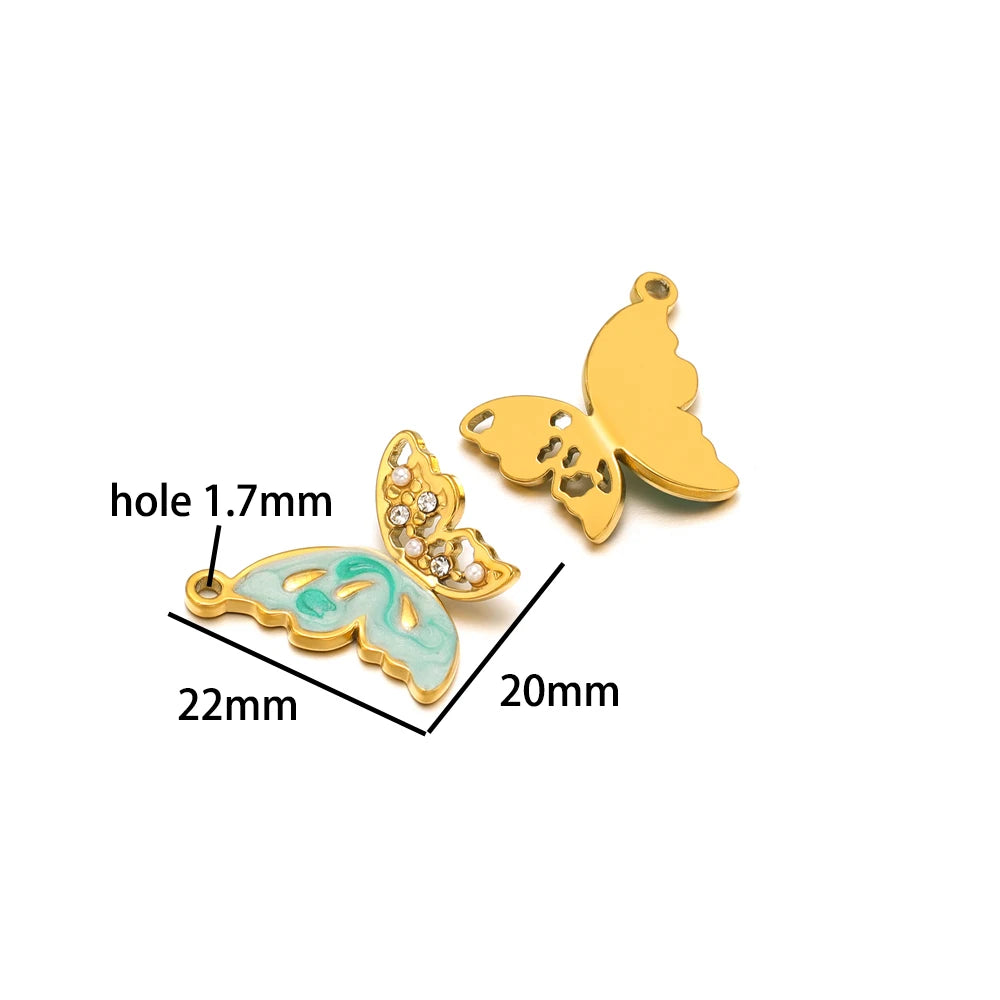 New  Fashion 18k Gold Plated Stainless Steel Enamel Butterfly Charm Pendant for DIY Necklace Jewelry Making  Accessories