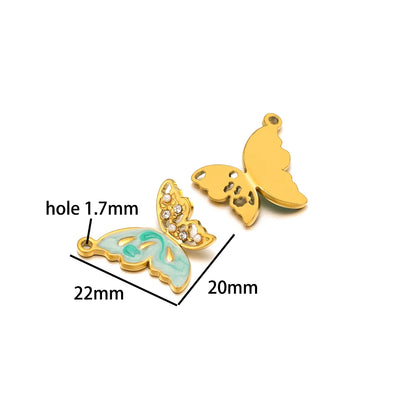 New  Fashion 18k Gold Plated Stainless Steel Enamel Butterfly Charm Pendant for DIY Necklace Jewelry Making  Accessories