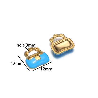 Fashion Hot-selling Stainless Steel 18k Gold Plated Enamel Handbag Charm Pendant for Diy Jewelry Making Wholesale