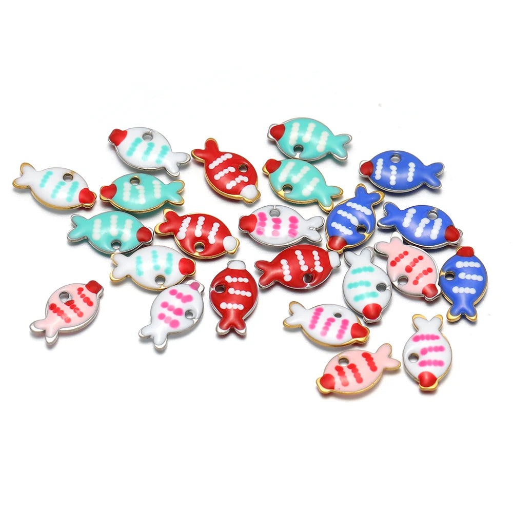 Children's 18k Gold Plated Stainless Steel Enamel Fish Charm Pendant for DIY Necklace Jewelry Making Jewelry Findings