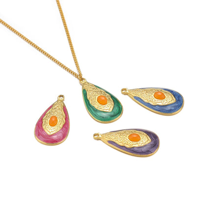 French 18k Gold Plated Stainless Steel Enamel Water Drop Pendant for Women Jewelry Necklace Earrings Making Accessories