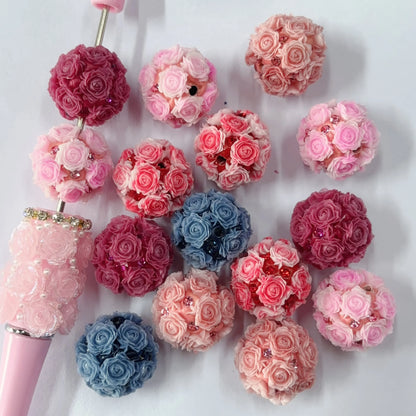 Luminous Rose Flower Clay Beads With Shiny Rhinestones Loose Beads for Beaded Pens Jewelry Making