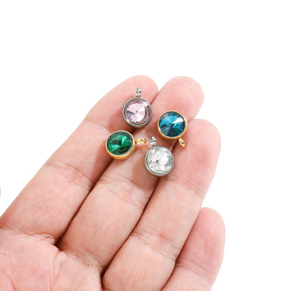 1bag 18K Gold Plated 304 Stainless Steel 10mm Round Crystal Zircon Charm Pendant for Necklace Earrings Making Accessories