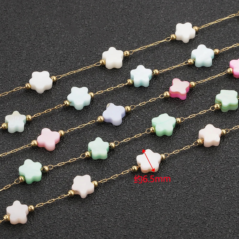 B3822 Colorful Flower Beads Stainless Steel Chain Necklace Accessory Waterproof Gold Chain