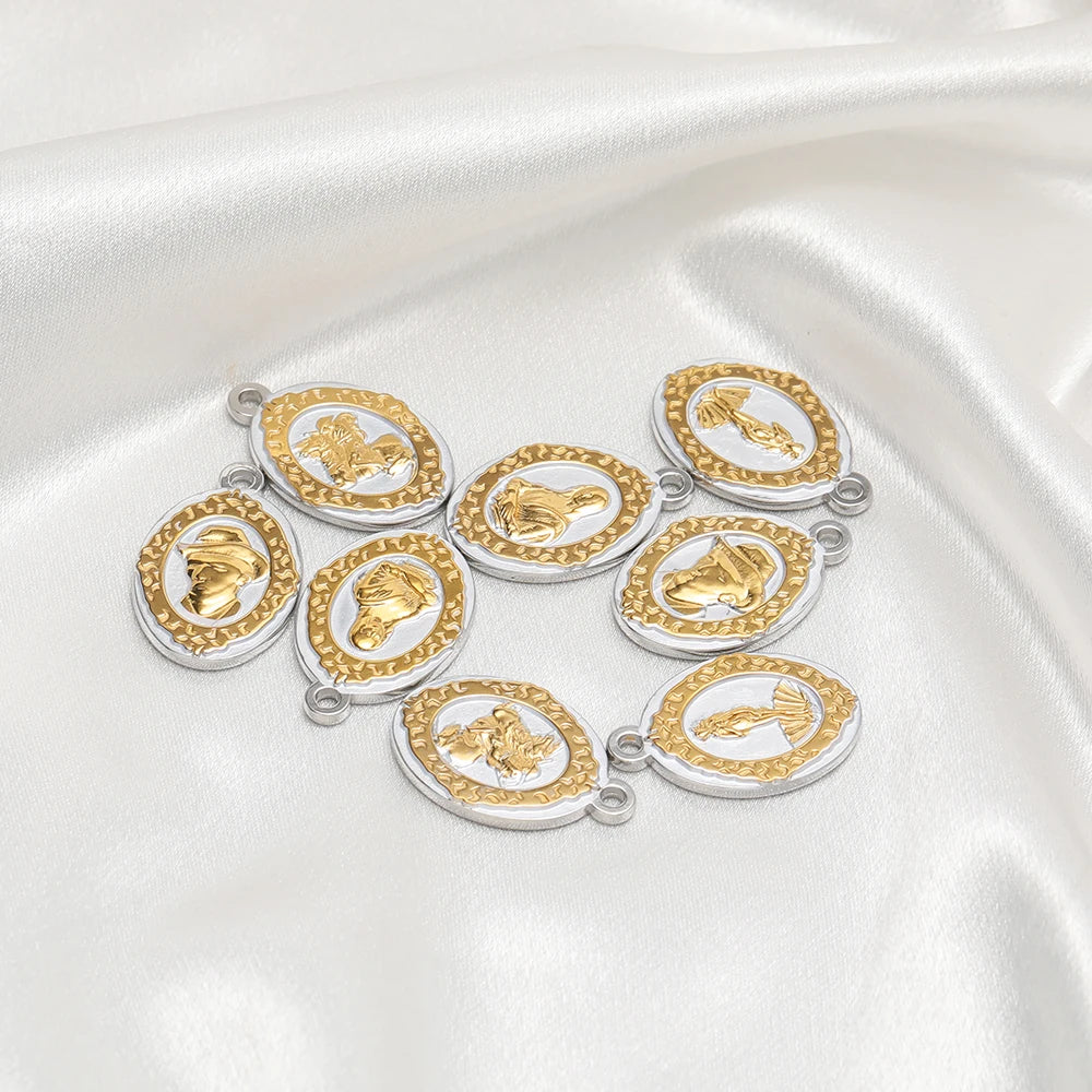 Vintage Stainless Steel 18k Gold Plated Religious Virgin Mary Figure Oval Charms Pendant for DIY Jewelry Necklace Making