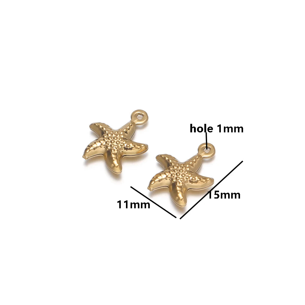 20pcs/bag Stainless Steel 18k Gold Plated Hollow Starfish Lobster Fish Shell Charms Pendant for DIY Jewelry Necklace Making