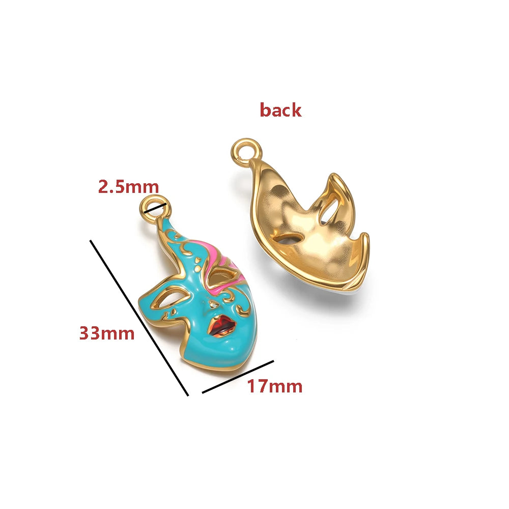 Colorful Gold Plated Peking Opera Mask Charms - Single Sided Enamel Drama Face Pendants for DIY Jewelry Making