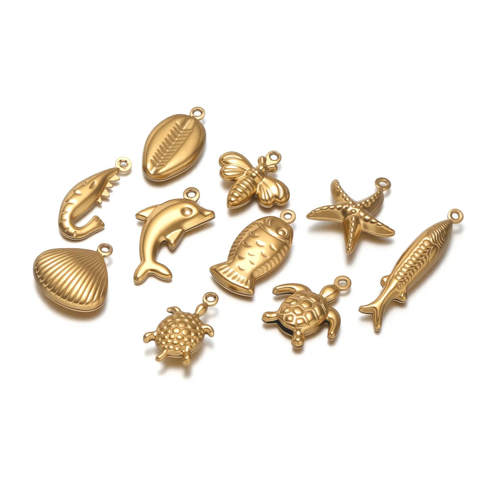 18k Gold Plated Stainless Steel Hollow Fish Sea Turtles Dolphins Charm Pendant for DIY Necklace Jewelry Making Jewelry Findings