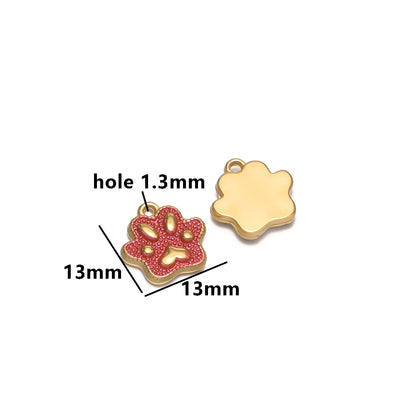Cute  Pendant 18k Gold Plated Stainless Steel Enamel Paw Print Charm Pendant for DIY Necklace Jewelry Making