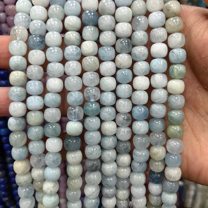 Natural Tube Stone Beads, Rounded Barrel Drum Shaped Aquamarine Kunzite Lapis Apatite Gemstone Bead for Jewelry Making 7x8mm