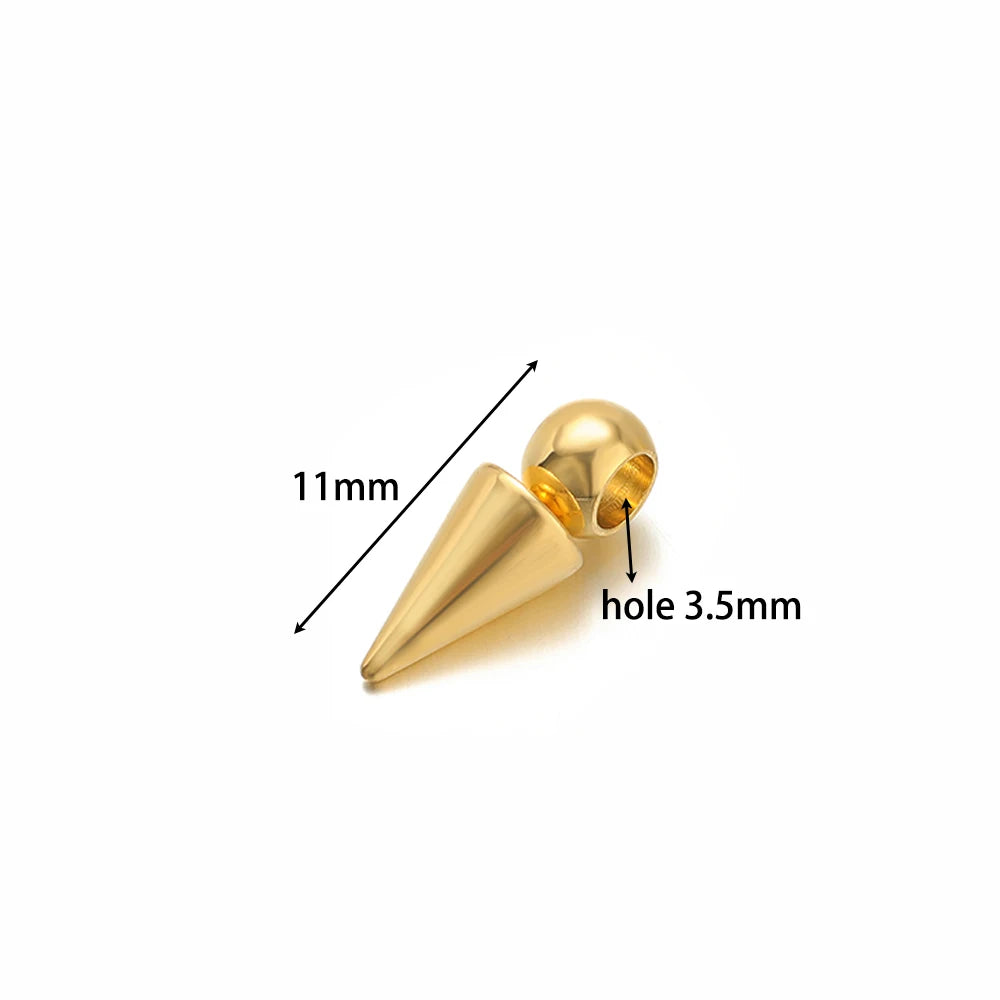 Gold Plated Stainless Steel Small Pointed Cone Weld 3.5mm Hole Charm for  Jewelry Necklace Making