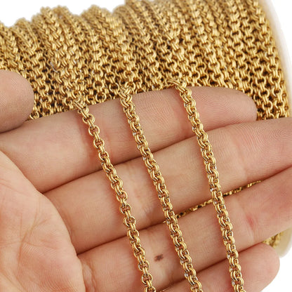 D823 Fashion Waterproof 18k Gold Plated Stainless Steel Chain Rolo Unique Necklace Bracelet Bulk Roll Chain for Jewelry Diy