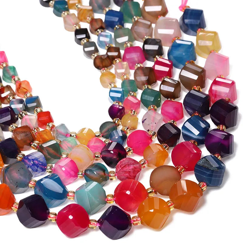Faceted Helix Twisted 6mm 8mm 10mm Jade Agate Gemstone Beads, Cut Stone Obsidian Rose Quartz Bead for DIY Jewelry Making 18CM