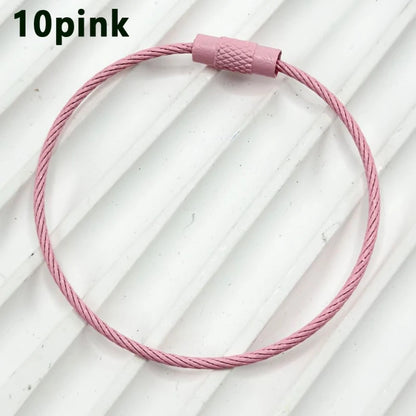 100pcs Solid Color Spray Painted Beadable Classic Gift Keychain Ring Rotatable Screw Wire Rope DIY Bag Jewelry Accessories