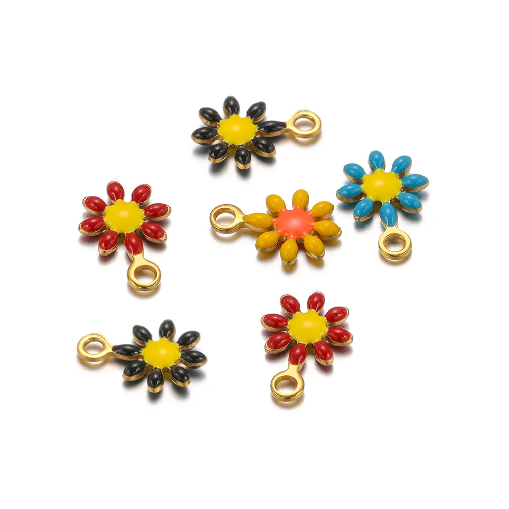 High Quality 304 Stainless Steel 18k Gold Plated Enamel Flower Charms Pendant for Jewelry Necklace Making