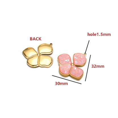18K Gold-Plated Enamel Four-Leaf Clover Pendant Lucky Charm Hollow Necklace-DIY Jewelry Making Supplies (Wholesale) Model