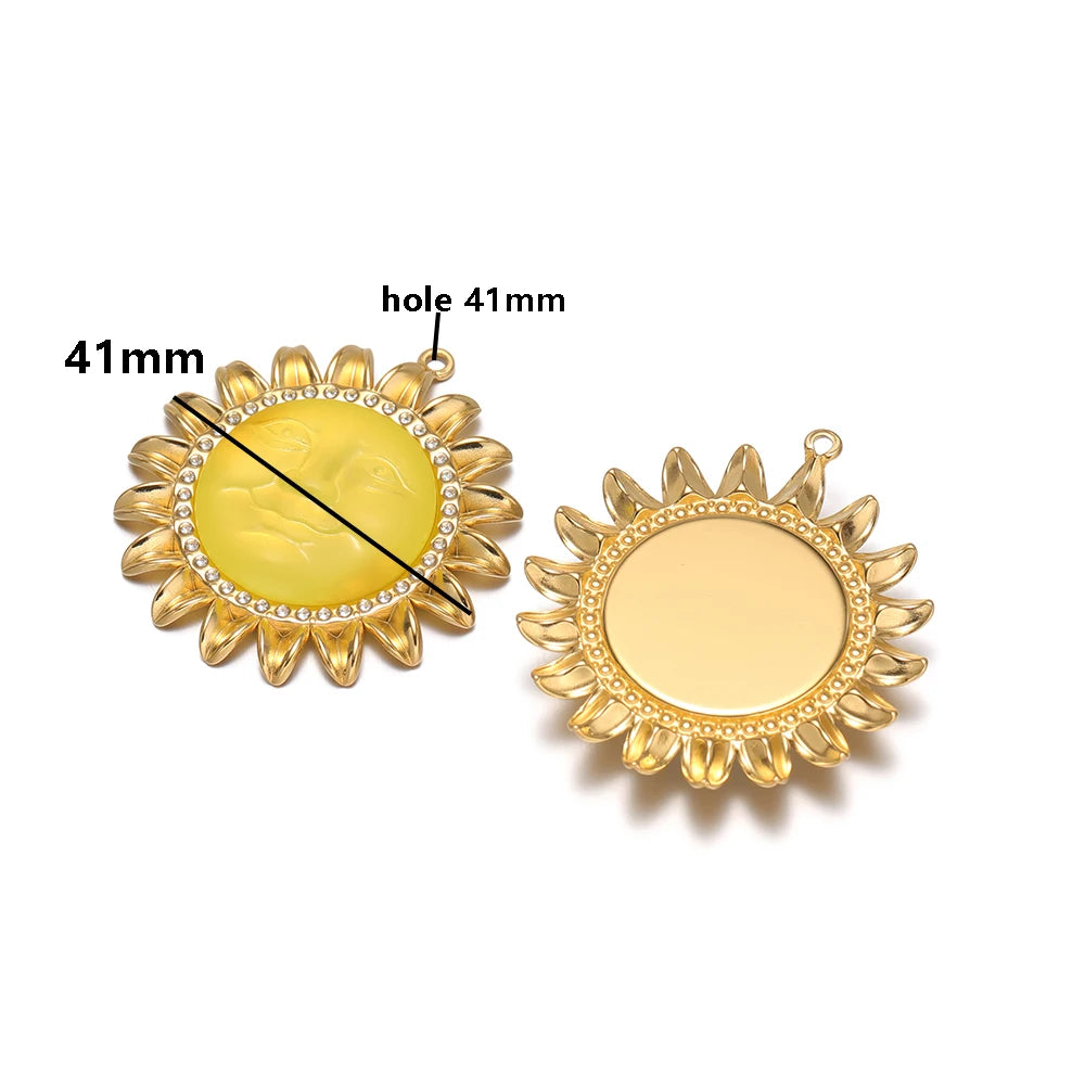 Bohemian Style Stainless Steel18k Gold Plated Sunflower Sun Shape Charms Pendant for DIY Jewelry Necklace Earring Making
