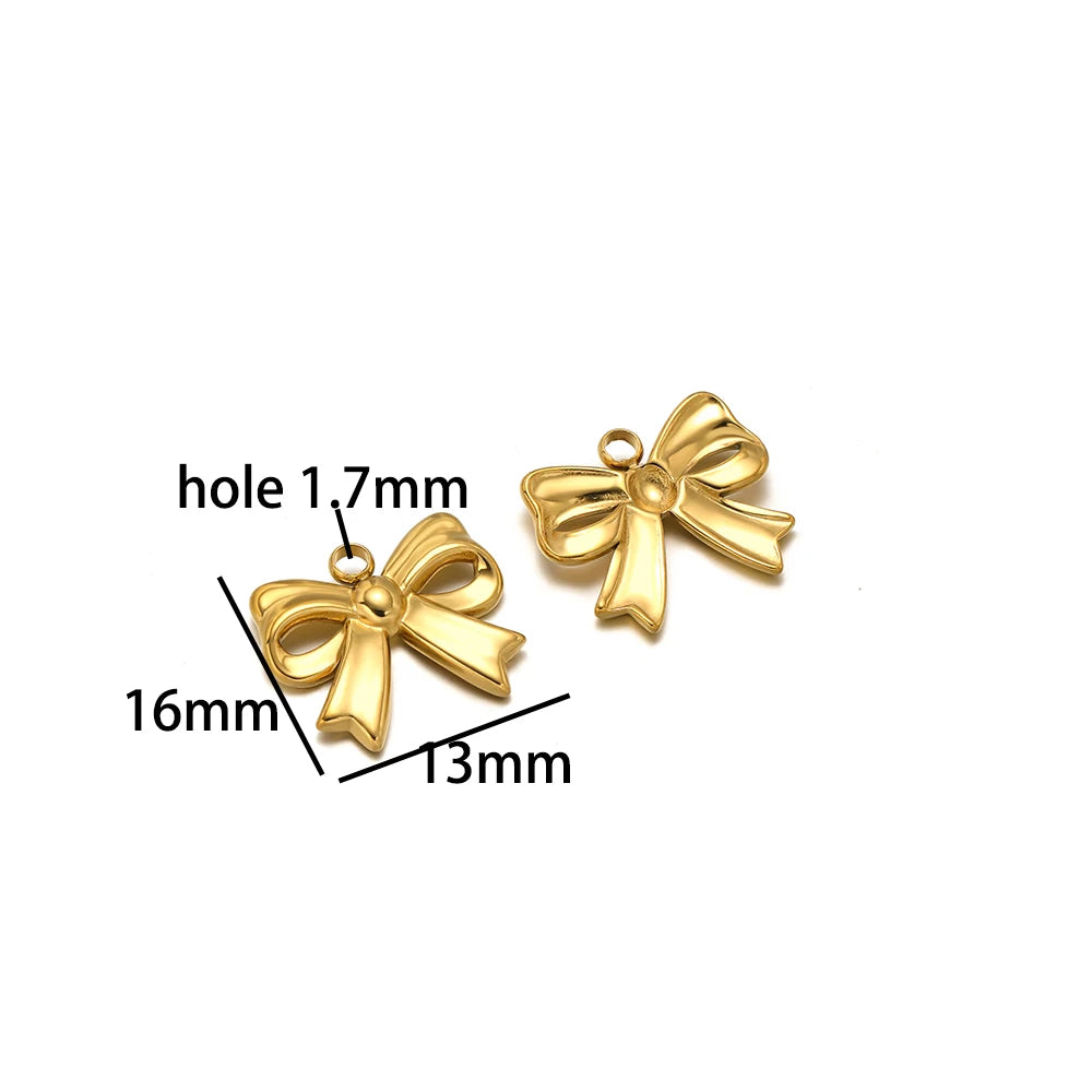 New Handmade DIY Jewelry Accessories 18k Gold Plated Stainless Steel Pearl Bowknot Charm Pendant for Women Jewelry Making