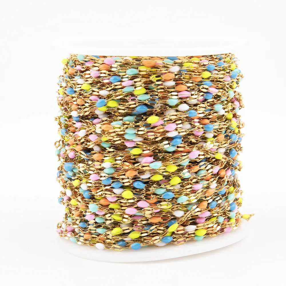 B4254 INS Stainless Steel Roller Chain Colorful Enamel Charm Connector Chain Waterproof Chains Making