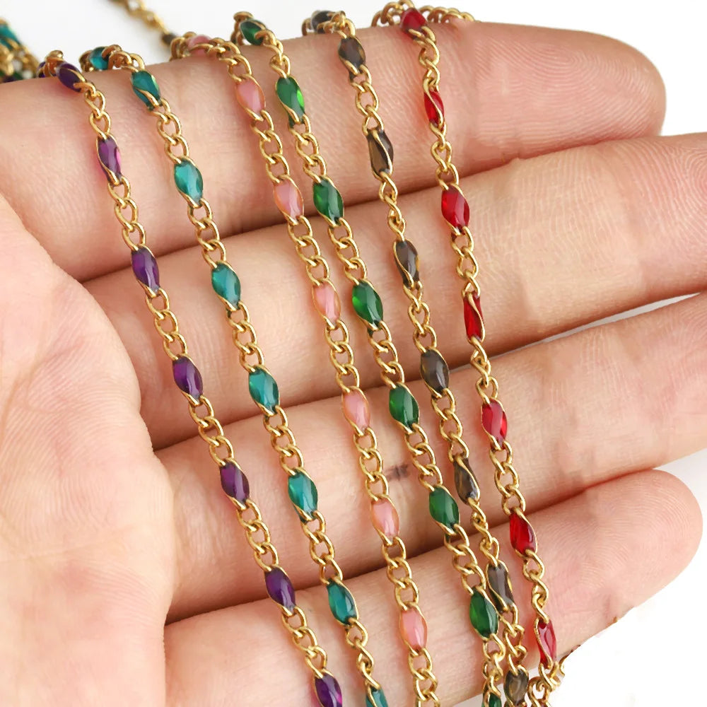 D1014 Fashion Colorful Candy Enamel Chain Waterproof Stainless Steel Necklace Bracelet Jewelry Making Chain Findings