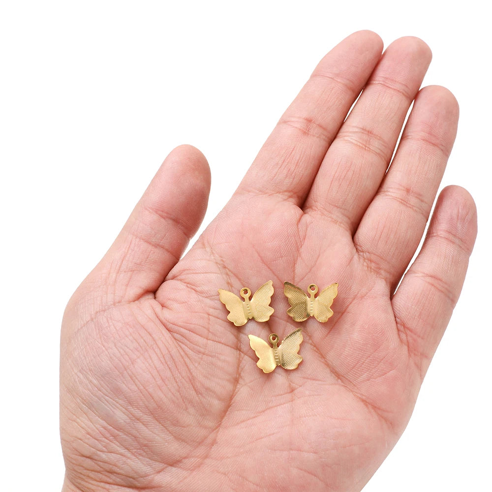 Waterproof PVD Stainless Steel 18K Gold Plated 15mm Butterfly Shaped Charm for Jewelry Necklace Making