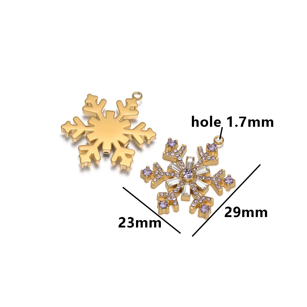 Hot Sale Stylish Stainless Steel 18k Pvd Gold Plated Snowflake Zircon Charms Pendant for DIY Jewelry Necklace Making