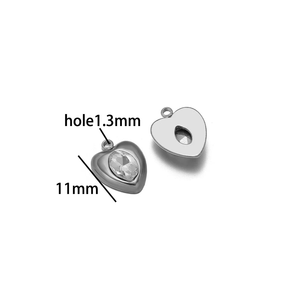 High Quality 18k Gold Plated Stainless Steel Rectangle Heart Oval square Zircon Charm Pendant for DIY Jewelry Making