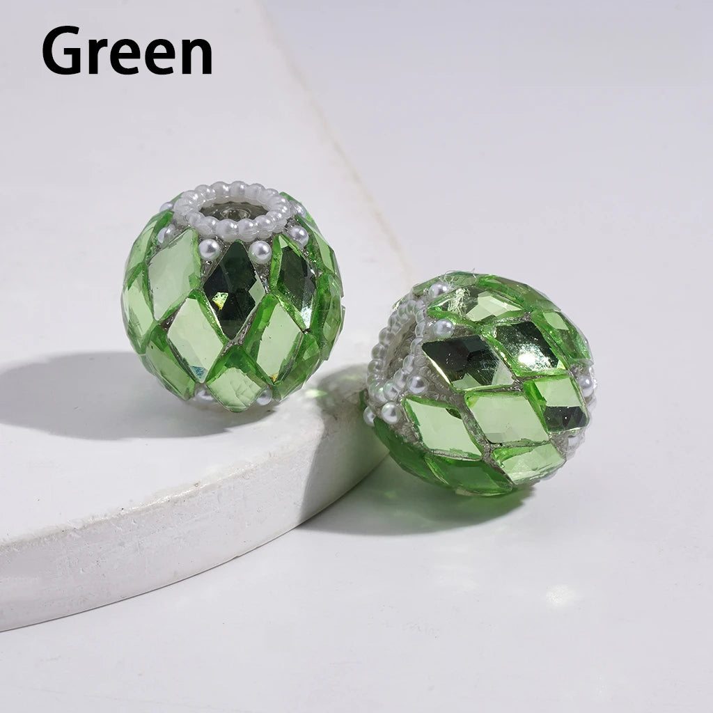 Handmade 18MM Multi-Color Acrylic  Beads with Rhombus Rhinestone White Pearl for DIY Pen Jewelry Making