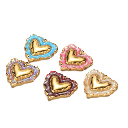 Gold Irregular Heart Charm Single Sided Glitter Resin Pendant with 1.5mm Hole DIY Jewelry Making Supplies Wholesale