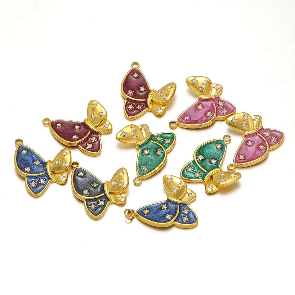 Hot Selling Stainless Steel18k Gold Plated Drop Oil Dot Drill Butterfly Charms Pendant for DIY Jewelry Necklace Making