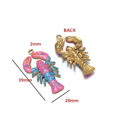 High Quality Jinrou 18K Gold Plated Stainless Steel Enamel Lobster Shape Pendant Findings for Necklace Earrings Jewelry Making