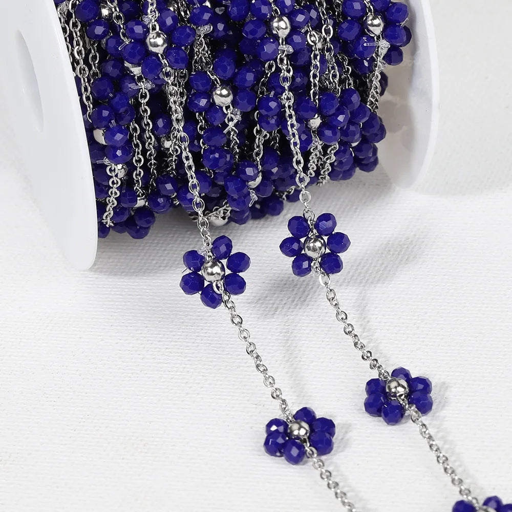 A1851 Hot Selling Stainless Steel Chain Enamel Colorful Flower Stainless Steel Chain Bulk Jewelry Finding Accessory