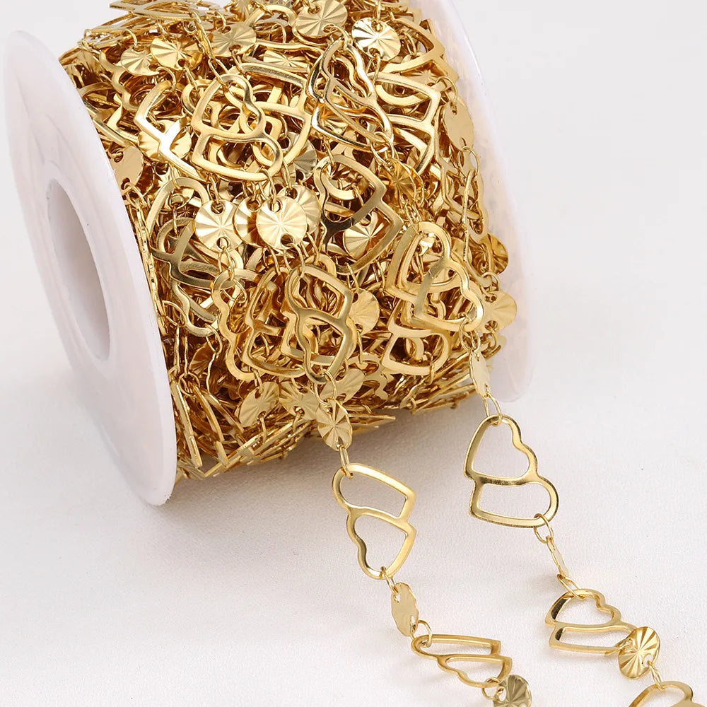 A1868 Hot Hollow Double Heart Chain 18k Gold Plated Stainless Steel Chain for Jewelry Making Diy